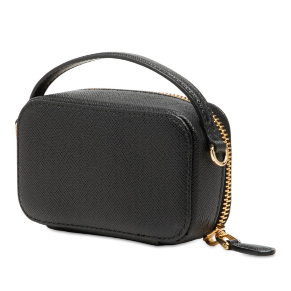 Prada Triangle Logo Plate Chain Shoulder Bag Mini Pouch 1NR025 Black Gold Saf... - Picture 2 of 5